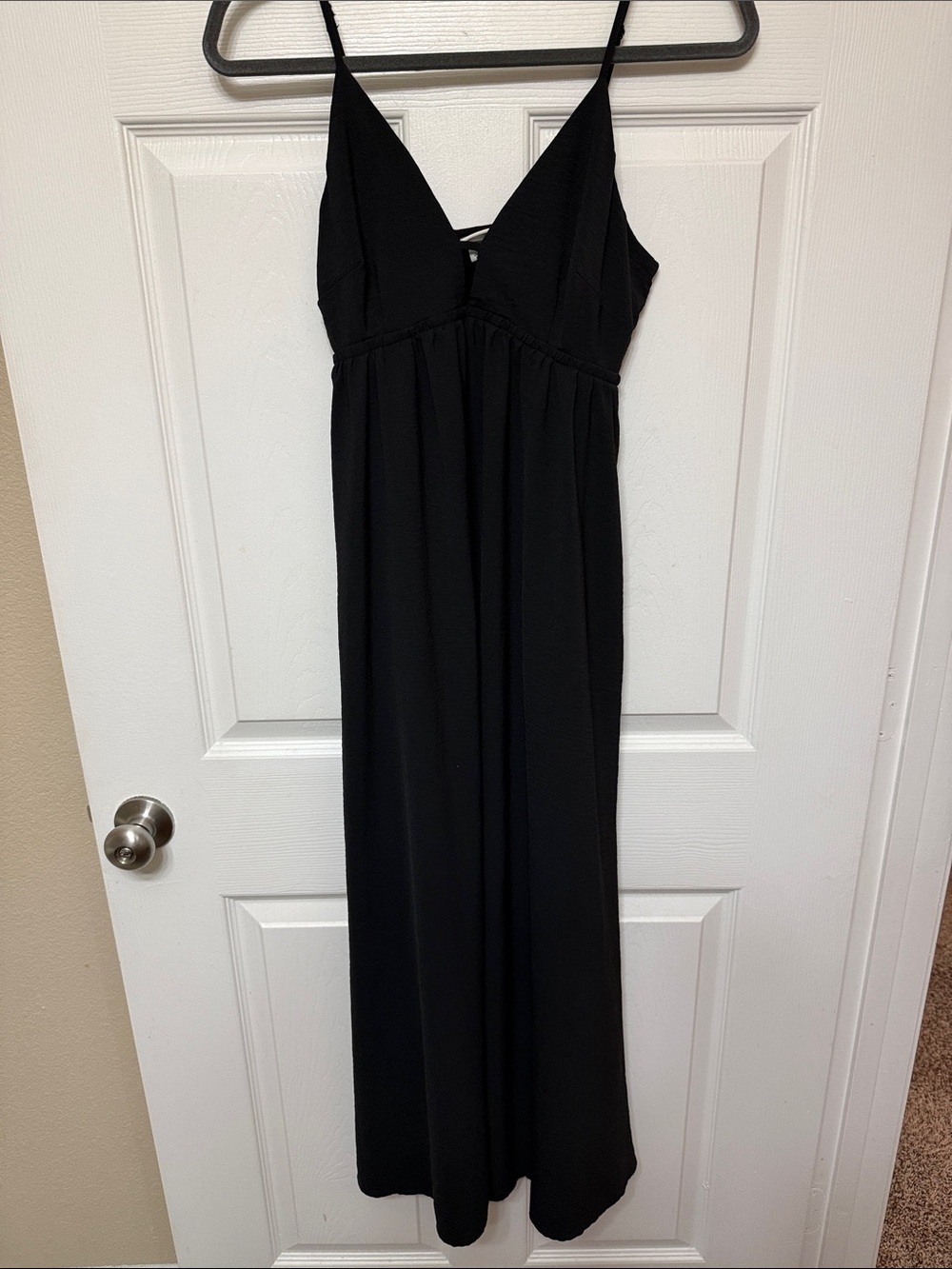 Black Spaghetti-Strap Maxi Dress with Pockets